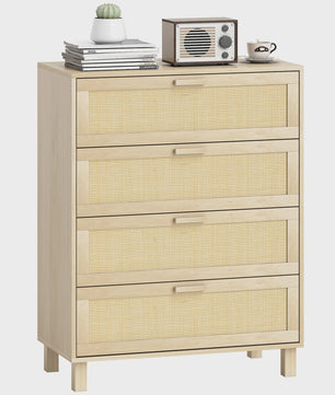 Ladekast 4 Lades met Rotan Fronten - Licht Hout MDF - 80x40x103 cm