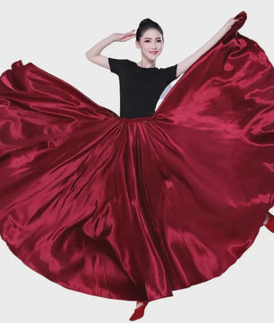 Glanzende Satijnen Lange Dansrok - Swing & Buikdans - 14 Kleuren