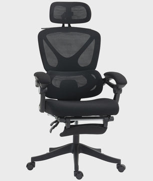 Ergonomische Bureaustoel met Hoofdsteun, Lendensteun en Voetensteun - Zwart, 135kg Belastbaar