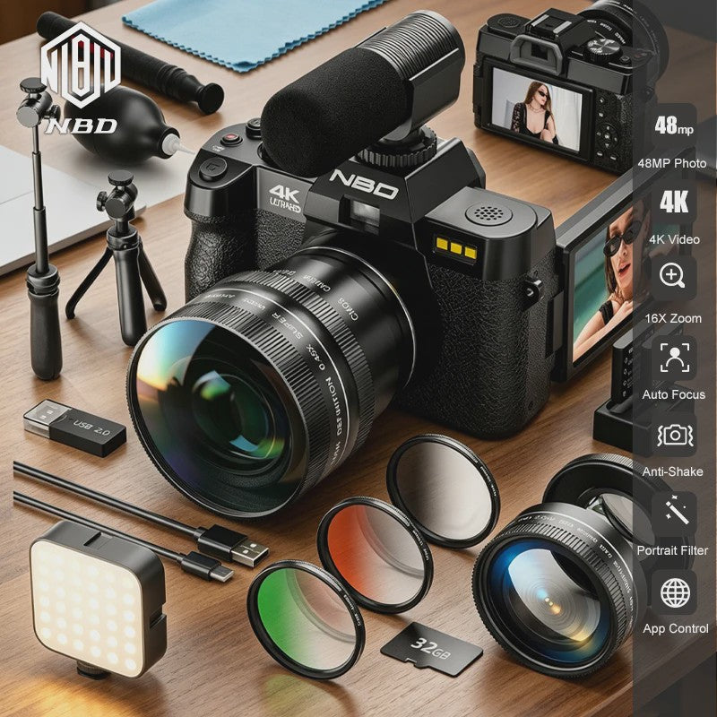 4K Digitale Camera 48MP met Groothoek & Macro Lens - Ideaal voor Vloggers en Beginners