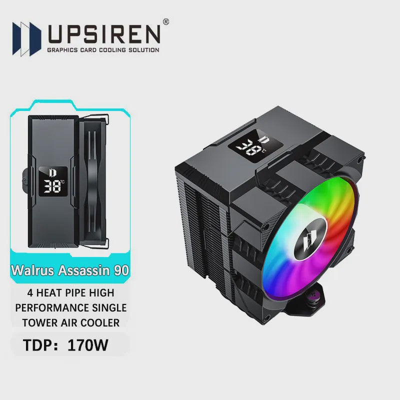 UPSIREN Walrus Assassin 90 CPU Cooler met Digitaal Display en 4 Heatpipes