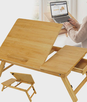 Houten Laptoptafel voor Bed & Bank - Opvouwbaar, Verstelbaar, met Lade