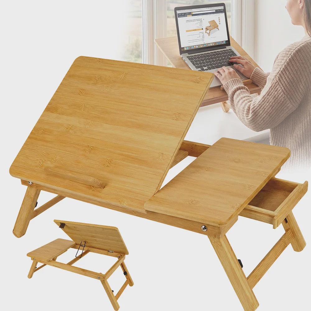Houten Laptoptafel voor Bed & Bank - Opvouwbaar, Verstelbaar, met Lade