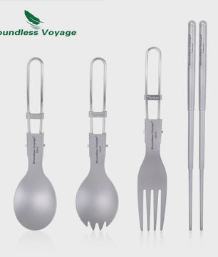 Titanium Camping Bestek Set - Opvouwbaar Lepel, Vork, Spork & Eetstokjes voor Outdoor Picknick