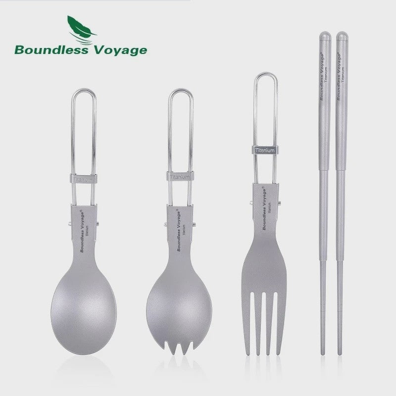 Titanium Camping Bestek Set - Opvouwbaar Lepel, Vork, Spork & Eetstokjes voor Outdoor Picknick