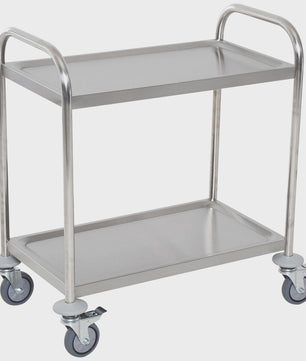 RVS Serveertrolley met 2 Plateaus en Wielen - 80x45x82 cm