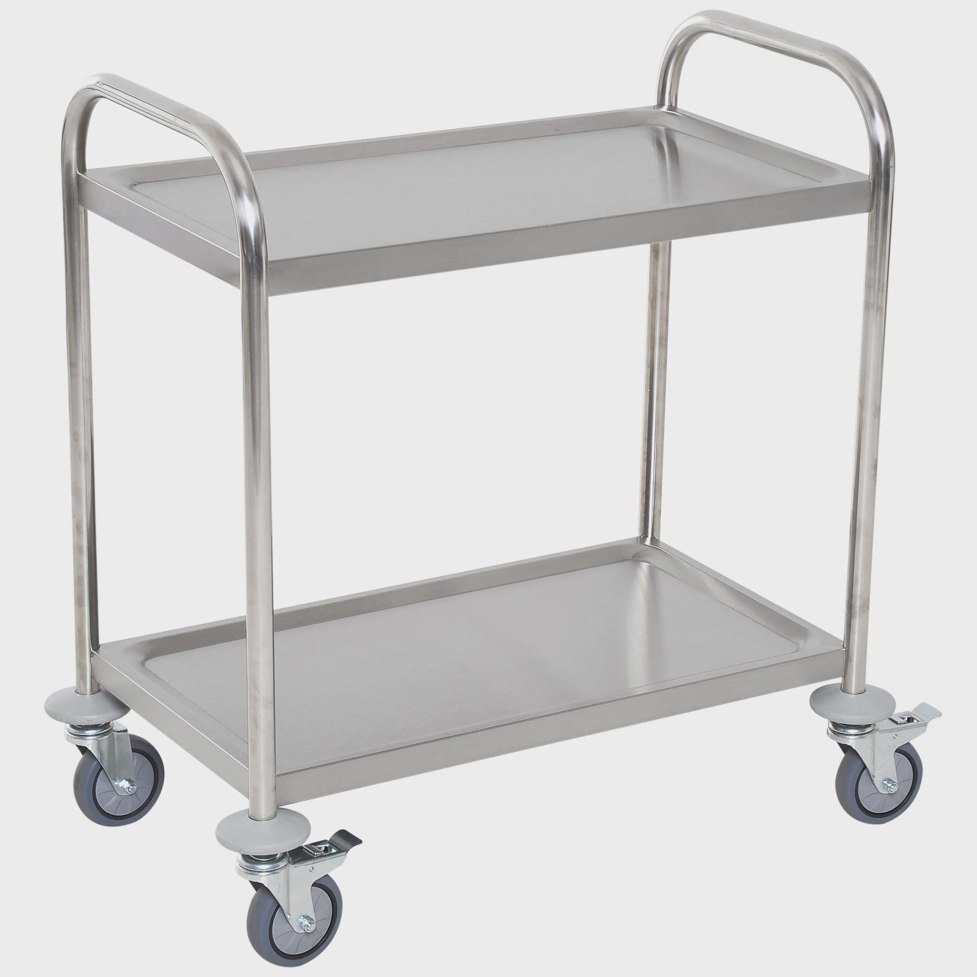 RVS Serveertrolley met 2 Plateaus en Wielen - 80x45x82 cm