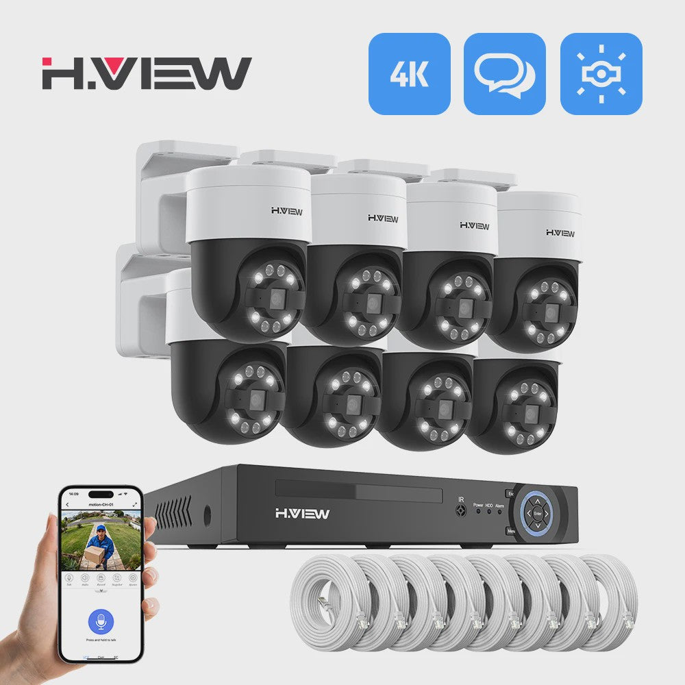 H.VIEW 8-Kanaals 4K/8MP Beveiligingscamera Systeem met PTZ & Humanoid Detectie - Complete Kit