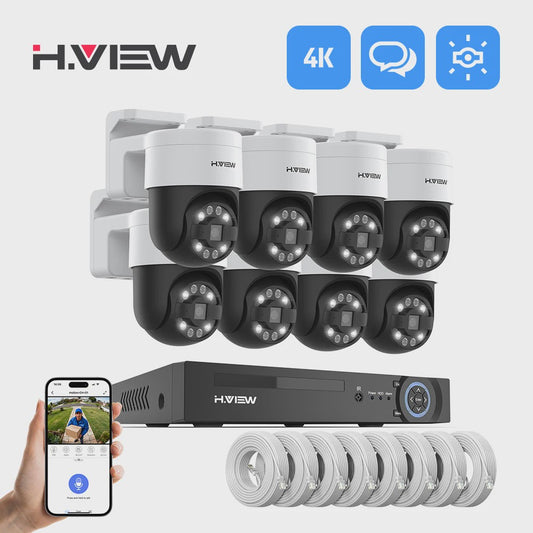 H.VIEW 8-Kanaals 4K/8MP Beveiligingscamera Systeem met PTZ & Humanoid Detectie - Complete Kit