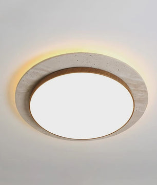 Wabi Sabi Travertin Plafondlamp 40W - Natuursteen & Houtkleur - 15.8 Inch