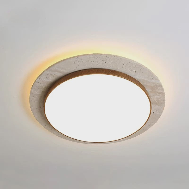 Wabi Sabi Travertin Plafondlamp 40W - Natuursteen & Houtkleur - 15.8 Inch