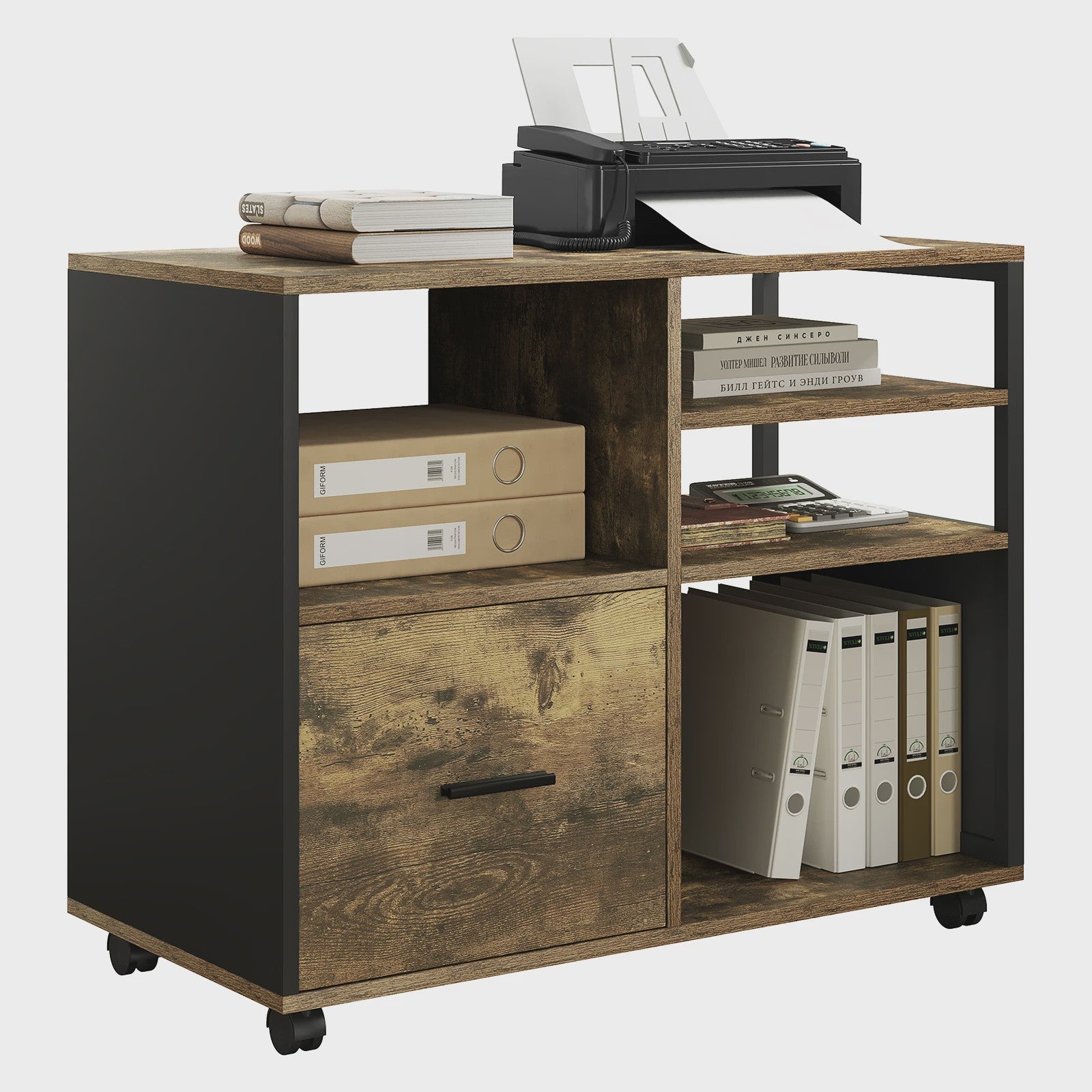Mobiel Archiefkast Bureau met Wielen, Lades en Opbergvakken - Industrieel Design
