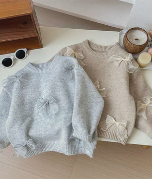Schattige Gebreide Kinder Trui met Strikjes - Perfect voor Herfst & Winter