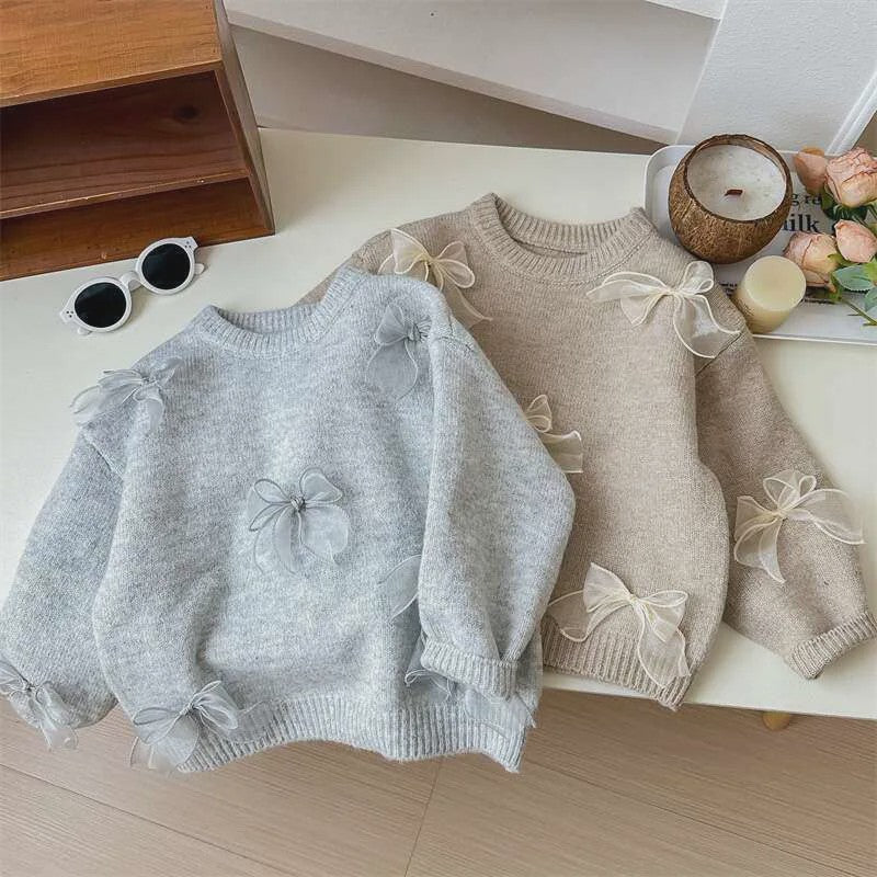Schattige Gebreide Kinder Trui met Strikjes - Perfect voor Herfst & Winter