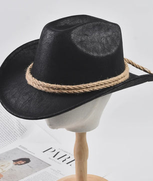 Stijlvolle Vintage Western Cowboy Hoed met Touwdecoratie - Perfect voor Feest, Reizen & Cosplay