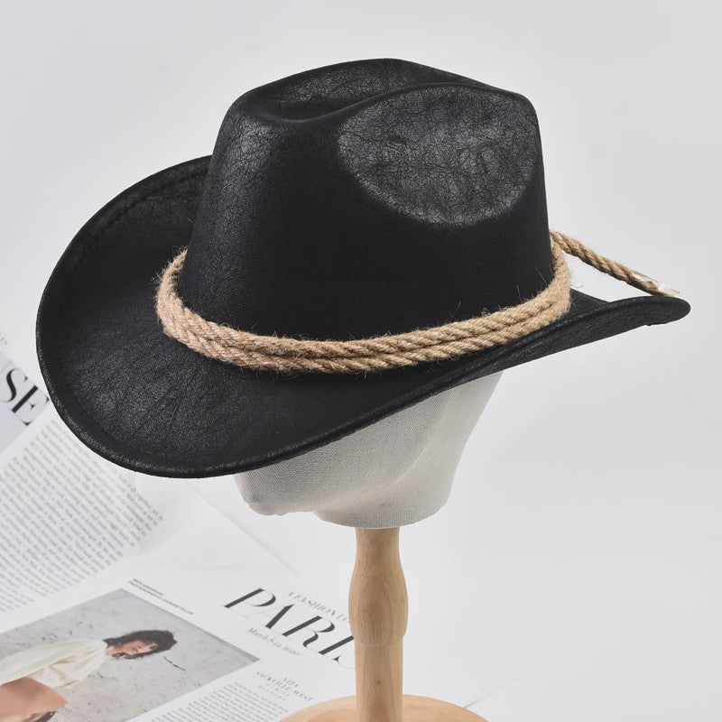 Stijlvolle Vintage Western Cowboy Hoed met Touwdecoratie - Perfect voor Feest, Reizen & Cosplay