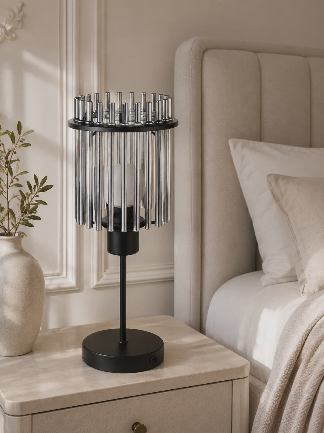 Moderne LED Tafellamp met Glazen Kap - Traploos Dimbaar & USB-C