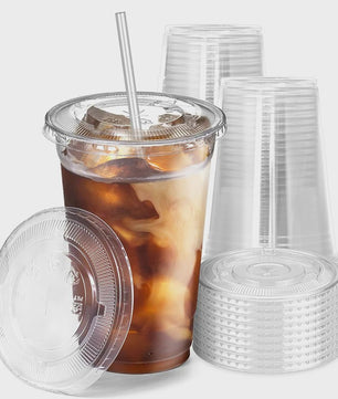 50x Plastic Bekers met Deksel (12/16 OZ) - Ideaal voor Koude Dranken, Smoothies & Feestjes