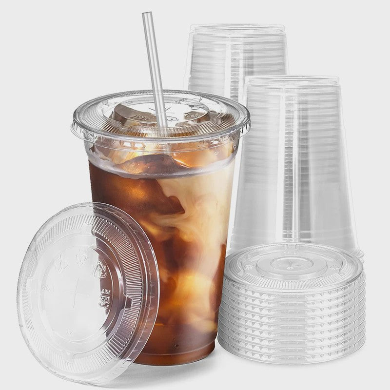 50x Plastic Bekers met Deksel (12/16 OZ) - Ideaal voor Koude Dranken, Smoothies & Feestjes