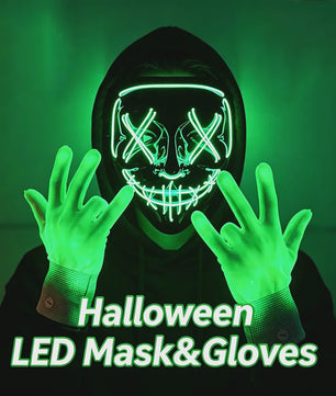 Verlicht LED Neon Purge Masker met Fiber Optic Handschoenen - Halloween & Feest