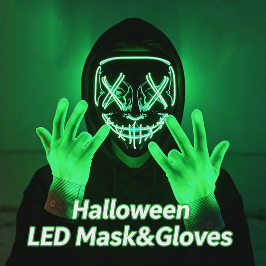 Verlicht LED Neon Purge Masker met Fiber Optic Handschoenen - Halloween & Feest