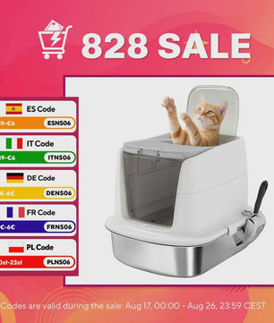 Pawhut Luxe RVS Kattenbak met Klepdeksel, Metalen Schep & Geurfilter - Wit