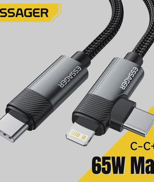 Essager 2-in-1 Hoek Kabel: PD 65W Snelladen & Data | USB-C & Lightning
