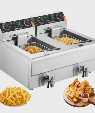 Dubbele Professionele Frituurpan 2x11L RVS met Olieafvoer & Filtratie