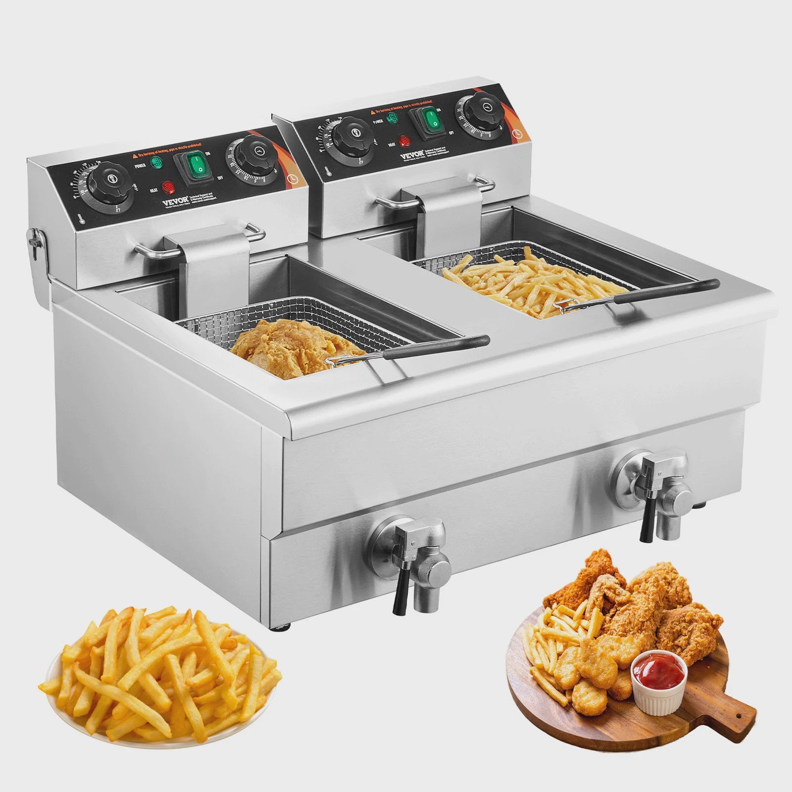 Dubbele Professionele Frituurpan 2x11L RVS met Olieafvoer & Filtratie