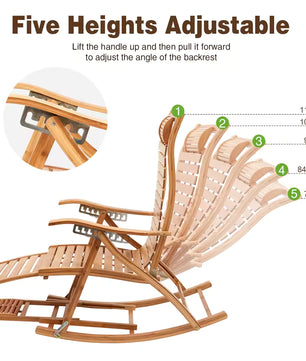 Bamboe Schommelstoel met Verstelbare Rugleuning & Voetsteun – Opvouwbare Loungestoel van Massief Bamboe, Ergonomisch & Extra Sterk – Voor Woonkamer en Slaapkamer