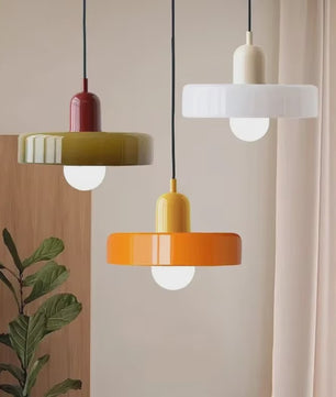 Nordic Bauhaus Hanglamp - Retro Glas & Kleurrijke Kap voor Woonkamer, Eetkamer, Bar