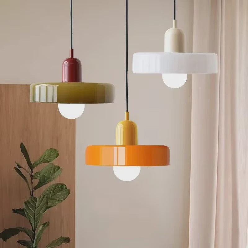 Nordic Bauhaus Hanglamp - Retro Glas & Kleurrijke Kap voor Woonkamer, Eetkamer, Bar