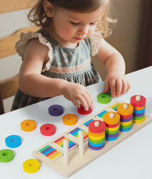 Montessori Houten Regenboog Ringenspel - Kleuren Sorteren & Logisch Denken Educatief Speelgoed