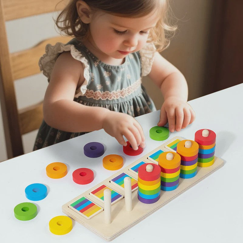 Montessori Houten Regenboog Ringenspel - Kleuren Sorteren & Logisch Denken Educatief Speelgoed