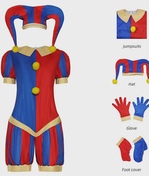 Compleet Circus Pomni Cosplay Kostuum met Hoed & Handschoenen - Kinderen & Volwassenen