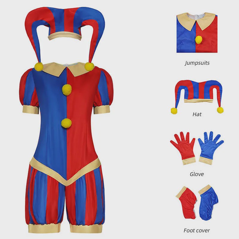 Compleet Circus Pomni Cosplay Kostuum met Hoed & Handschoenen - Kinderen & Volwassenen