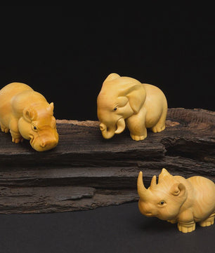 Houten Miniatuur Beeldjes: Olifant, Neushoorn & Nijlpaard - Sfeervolle Huisdecoratie
