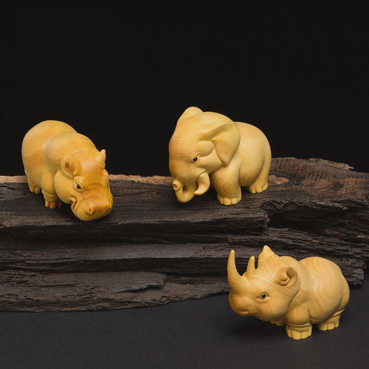 Houten Miniatuur Beeldjes: Olifant, Neushoorn & Nijlpaard - Sfeervolle Huisdecoratie