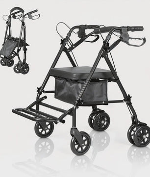 2-in-1 Rollator Walker met Zitje & Voetensteun - Lichtgewicht Rolstoel voor Senioren
