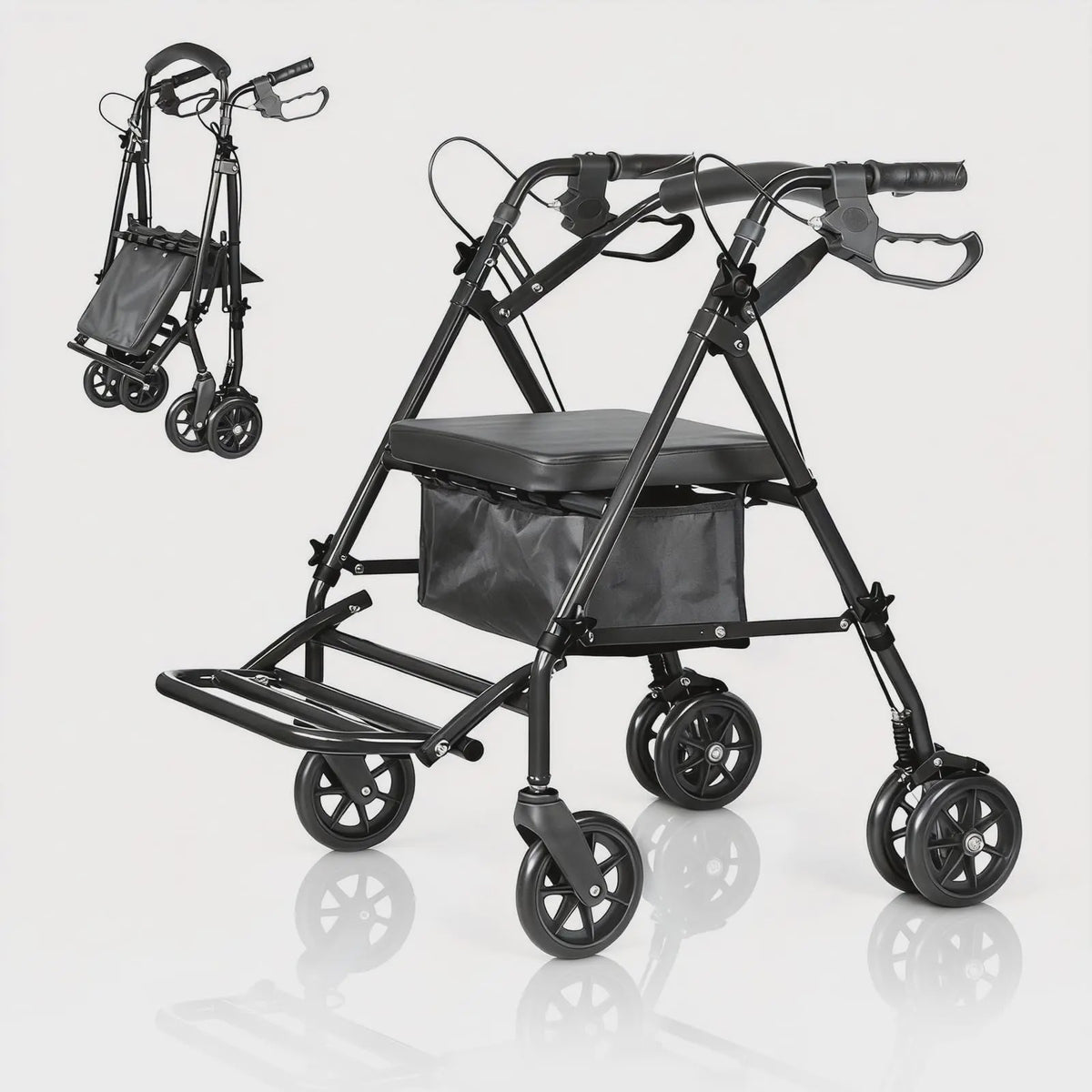 2-in-1 Rollator Walker met Zitje & Voetensteun - Lichtgewicht Rolstoel voor Senioren