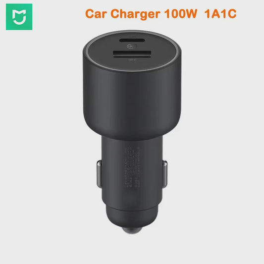 MIJIA 100W Snellader Auto Oplader met Dubbele USB-A & USB-C Poort & 5A Kabel