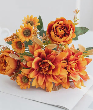 Kunstboeket Dahlia Rozen Madeliefjes - Zijde Bloemen voor Feestelijke Decoratie