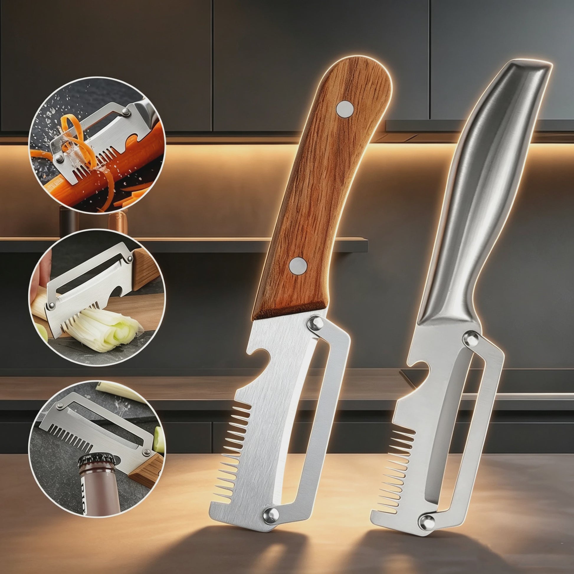 Multifunctionele 3-in-1 RVS Dunschiller: Groente, Fruit & Flesopener
