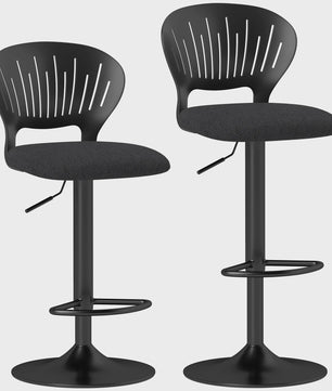 Set van 2 Zwarte Barstoelen met 360° Draai- en Hoogteverstelling (84-105 cm)