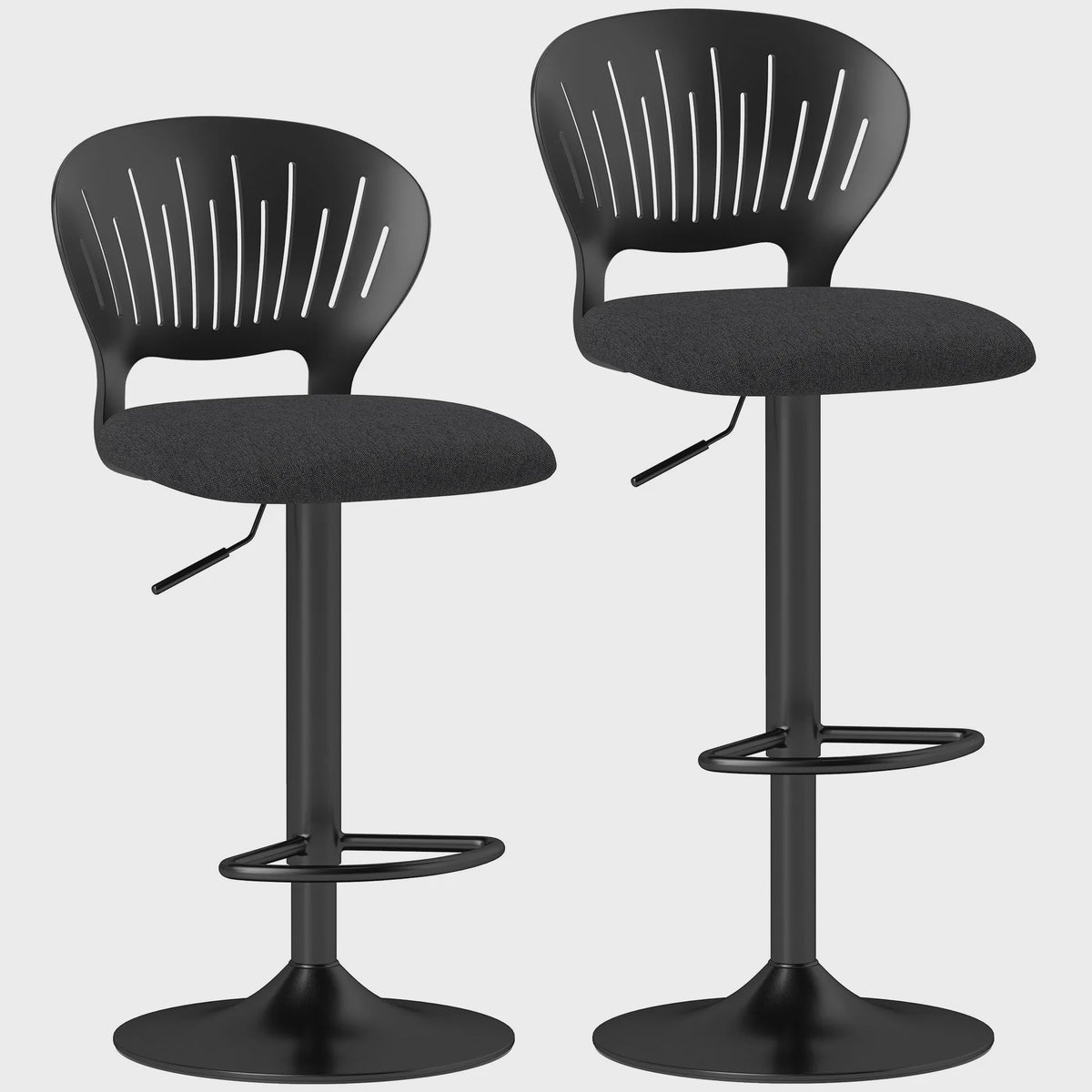 Set van 2 Zwarte Barstoelen met 360° Draai- en Hoogteverstelling (84-105 cm)