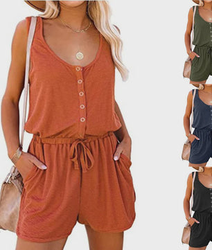 Zomerse Jumpsuit Dames - Mouwloos met Tailleband & Wijde Pijpen Shorts