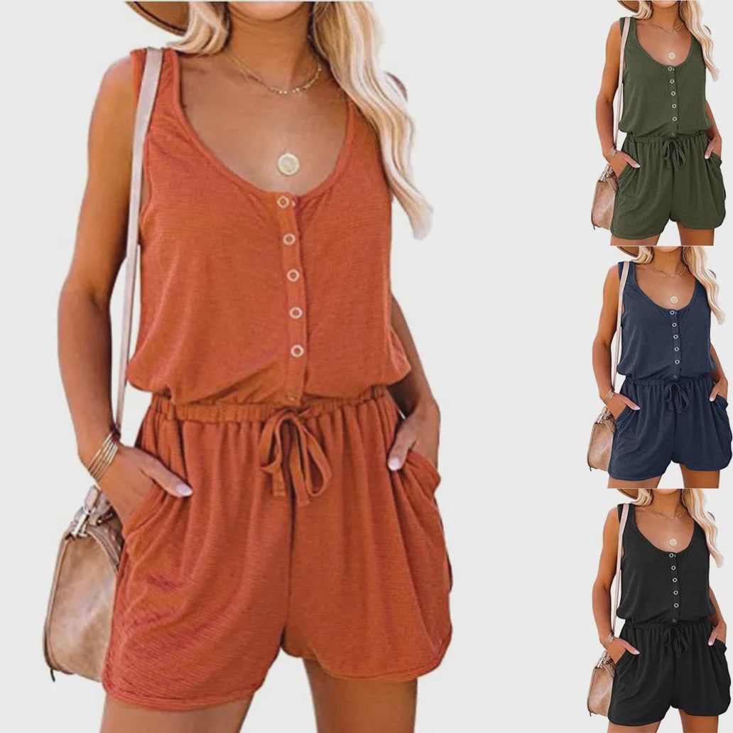 Zomerse Jumpsuit Dames - Mouwloos met Tailleband & Wijde Pijpen Shorts