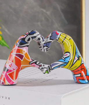 Hart Handen Sculptuur - Unieke Resin Decoratie met Abstracte Print