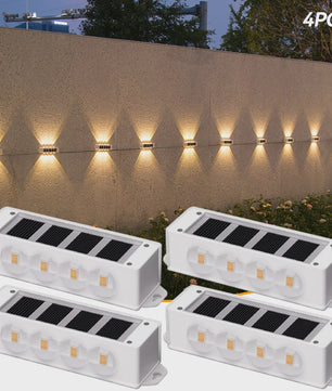4x LED Solar Wandlampen Waterdicht - Buiten & Tuinverlichting met Boven- en Onderstraal