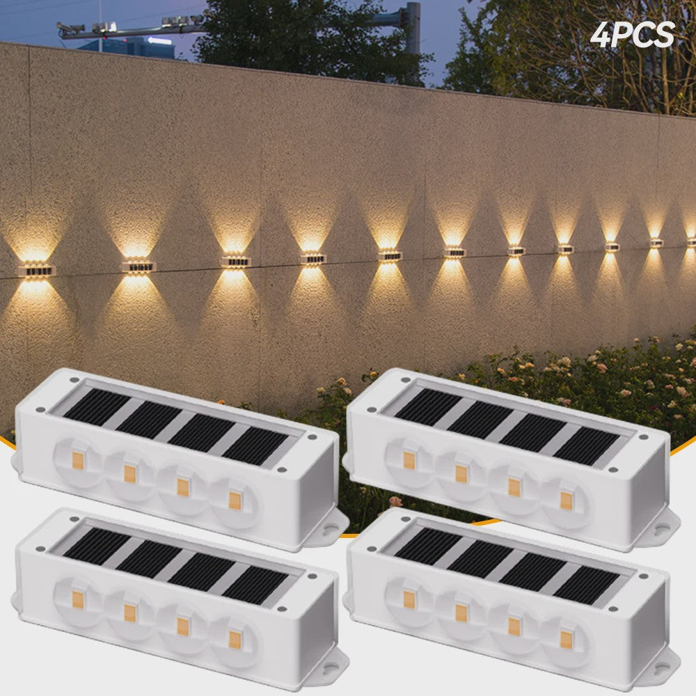4x LED Solar Wandlampen Waterdicht - Buiten & Tuinverlichting met Boven- en Onderstraal